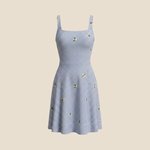 Free Assembly XL Seersucker Lemon Embroidered Smocked Mini Dress Summer Beach